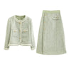 Elegant Tweed Two Piece Set for women Tassel Long Sleeve Jacket Coat + High Waist Skirt Sets Office Lady Suit