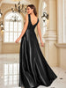 Elegant Sequins Evening Dress For Women Deep V-neck Satin Prom Party Green Dress Floor Length Blue Formal Gowns