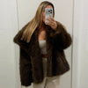 Women's Fur Coat Brown Artificial Fur Coat Women Winter Coats Fluffy Cropped Outerwears Hair Coat Warmth Plush Jackets