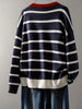 Women's Striped Button Front Cardigan, Cute Heart Pattern Knit Coat, Casual Outwear