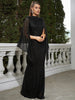 Elegant Apricot Sequin Muslim Party Dress Women Split Sleeve High Neck Bodycon Dubai Evening Dresses Prom Gown