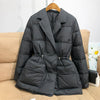 Lagabogy Winter Women White Duck Down Coat Female Notched Collar Double Breasted Coats Casual Lady Drawstring Puffer Outwear