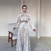 Spring Autumn Casual White Polka Dot Dress Women's Elegant Loose Satin Long Sleeve Midi Dress