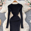 Winter Women Knit Maxi Dress O Neck Autumn Long Sleeve Slim Solid Harajuku Ladies Pencil Sweater Long Dresses