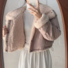 Korean Double-Sided Wear Lamb Fur Patchwork Down Cotton Jacket Women's Autumn Winter Short Big Lapel Student Bread Coat