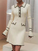 Ruffled Knit Dress Women Autumn Ribbed Contrast Long Sleeve High Waist Lapel Gown Dress Knitwear Ladies Maxi Dress