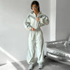 Women Solid Zip Up Two Piece Set High Neck Loose Jacket Wide Leg Track Pants Spring Autumn Casaual Hip Hop Outfit