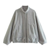 Woman Loose Gray Warm Baseball Jacket Autumn Casual Oversized Bomber Jacket Girls Vintage Thick Warm Outwear