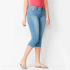 Women Elasticity Slim Casual Denim Capri Pants Literary Vintage All-match Solid Color Pocket Mid-Rise Skinny Lady Jeans