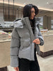 Women Hooded Stand Collar Cropped Puffer Jacket Zip Snap Button Loose Slim Short Quilted Casual Winter Warm Outerwear Coat