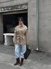 Beige Belted Long Outerwears Women Stand Up Collar Long Sleeve Loose Coat Autumn Streetwear Office Lady Tops