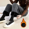 Winter Lady Thermal Plush High Waist Jeans Girls Snow Warm Denim Pants Women Classic Fleece Straight Leg Trousers