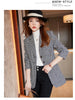 Coffee Plaid Blazer Women Tempeament Wool Long Sleeve Slim Jacket Office Ladies Work Coat Gray Tops