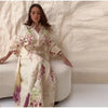 Retro Floral Print Women's Long Dress With Tassel Belt Stand Collar Long Sleeve Muslim Kaftan Dresses Spring Lady Robes