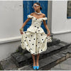 Polka Dot Puff Sleeve Dress Women's V-neck Waist Cinching Pleated Mini Dresses Spring Lady Elegant Casual Wear