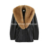 Brand Design Black Long Faux Leather Coat Women Detachable Fur Collar Oversized PU Leather Jacket Blazer