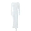 Elegant Long Sleeve Lace Up Bodycon Maxi Dress Women Spring Autumn O Neck White Black Party Evening Long Dresses Outfits