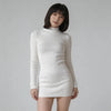 Women Transparent Sexy See Through Mini Dress Korean Outdoor Expose White Sheer Slim Fit Above Knee Longsleeve Crop Skirts