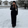 Solid Faux Woolen Maxi Coats Women Waist-cinching Single-breasted Shoulder Pad Lapel Overcoats Ladies Winter Streetwear