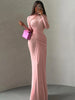 Folds Maxi Dress Women o-Neck Full Sleeve Solid Banquet Elegant Vacation Autumn Skinny Casual Simple Vestidos