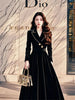 4XL Hepburn Style Black Velvet Dress For Women Autumn Formal Occasions Waist Cinching Suit Style Long Dress AU