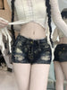 American Y2K Hole Denim Shorts Women Sexy Low-Waisted Skinny Mini Shorts Female Streetwear Short Jeans