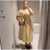 Women's Trench Style Midi Dress Stand Collar Cape Overlay Short Sleeve Belted Waist A‑Line Dresses Autumn Elegant Office Outfits