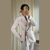 Solid Blazer Long Pants Sets Women Spring Long Sleeve Lace Up Suit Coat Wide Leg Straight Long Pant 2 Pieces Sets