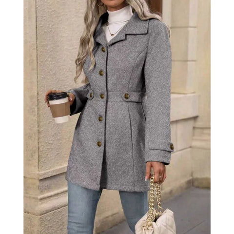 Autumn/Winter Women's Casual Coat Flattering Loose-Fit Notched Lapel Single-Row Multi-Button Mid-Length Wool Blazer