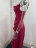 Women's Spring Bra Shrink Pleated Split Satin Dress Sexy Slim Fit Wrap Hip Dress