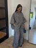 Loose Plaid Shirt Pants Two-piece Set Three Quarter Sleeve Oversize Blouses Wide Leg Pants Suit Women Casual Sets