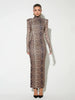 Leopard Print Long Sleeve Sexy Maxi Dress For Women Autumn Winter Elegant Turtleneck Printed Bodycon Long Dress