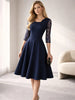 Women's Vintage Floral Lace Wedding Party Dress Square Neck A-Line Skirt High Waist Solid Medium Sleeve Slim Flared Skirt