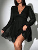 Plus Size Sexy V-Neck Short Dress Solid Polka Dot Long-Sleeve American Slim A-Line Skirt Elegant Party Women's Evening Dres