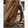 Women's Brown Stand Up Collar Long Long Trench Coat Lantern Sleeve Side Slit Loose Windbreaker Spring Autumn Coat
