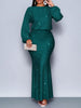 Shiny Women's Dress Spring Autumn O-neck Long Sleeve Slim Hips Banquet Long Dress Female Pleated Party Fishtail Dresses