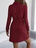 Autumn Winter Casual Solid Color Corduroy Women Dresses Elegant Single Breasted Long Sleeve Lace Up Mini Dress Khaki Black Red