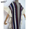 Knitting Rainbow Printing Comfort Warm Winter Holiday Dress Elegant Africa Women Boho Party Long Dress