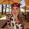 Women Chic Vacation Outfits Leopard Print Sheer Chiffon Shirt Casual Turn-down Collar Mini Dress & Detachable Scarf