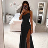 Women's Spring Bra Shrink Pleated Split Satin Dress Sexy Slim Fit Wrap Hip Dress