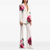 High Street Designer Runway Suit Set Women's Floral Printed Blazer Flare Pants Suit 2pcs