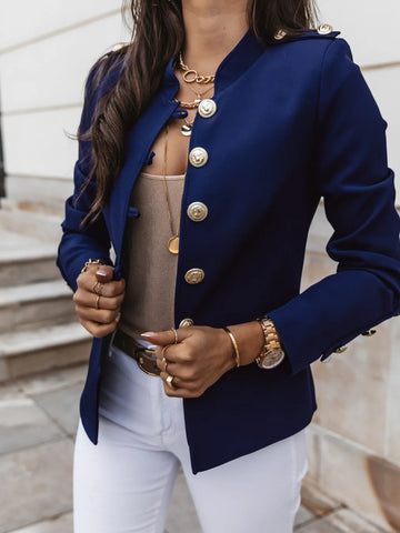 Casual O-neck Long Sleeve Jacket Outerwear Office Lady Spring Autumn Elegant Solid Blazer Coat For Women Female Top