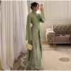 Spring Women Dress Set Minimalist Stand Collar Knot Button Slit Hem Long Dresses All-match Skirts Lady Street Gown