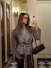 Checked Lapel Jacket Shorts Set Women Long Sleeve Buttons Belt Pocket Loose Blazer Suit Lady Office Commute Outfit