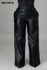 Women Faux Leather Straight High Waist PU Pants Elegant Autumn Winter Solid Wide Leg Black Trousers