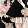 Japanese Harajuku Girls Sweet Bow Fur Ball Plush Cape Coats Women Lolita Kawaii Winter Warm Ponchos Jacket Hooded Cloak