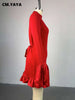 Women O-neck Long Flare Sleeve Ruffles Mini Dress Spring Sweet Sexy Birthday Evening Night Party Vestidos Dresses