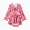 Women Elegant Floral A-line Pleated Dress Sexy Long-sleeved Waist Cinching Ruffle Mini Dresses Lady Vacation Street Gowns