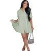 Elegant Women Big Swing Turn-down Neck Single Breasted Shirt Style Loose Smock Dress