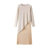 Women Loose Irregular Knit Maxi Dress Autumn Winter Ladies Splicing Together Vestidos Female Fake Two Pieces Long Dresses